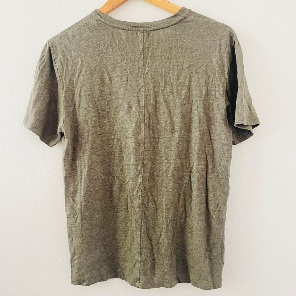 Anthropologie Tiny Green Linen Short Sleeve Embroidered Flower Tee - Picture 3 of 4